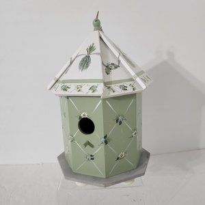 Kathy Hatch 2011 Green White Wood Hanging Bird House Great Condition 13"